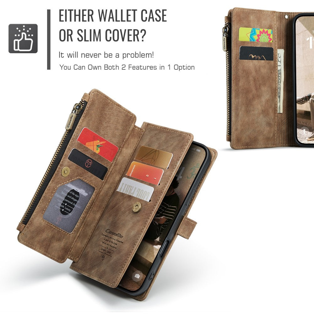 CaseMe zipper-wallet iPhone 16 phone case - Brown