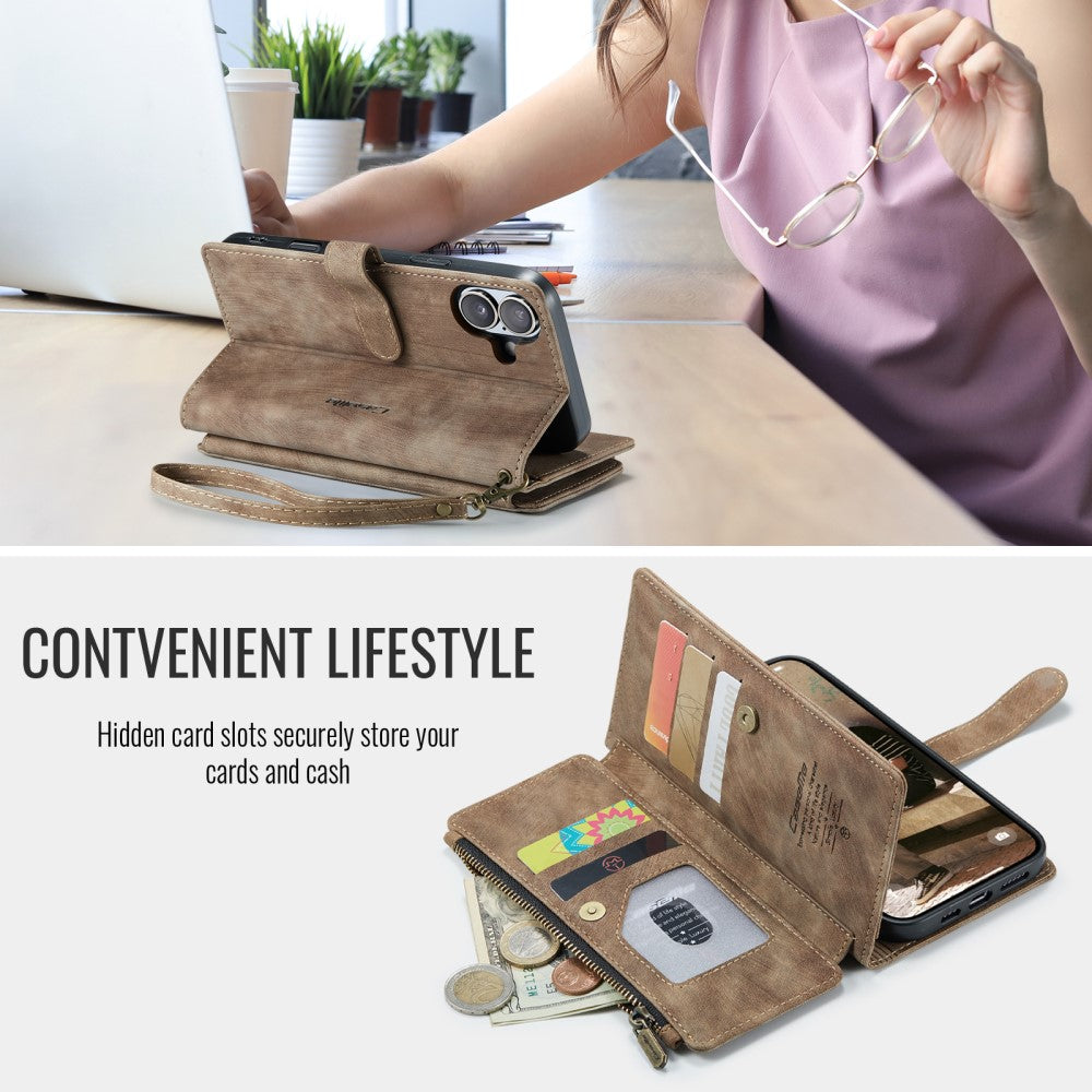 CaseMe zipper-wallet iPhone 16 phone case - Brown
