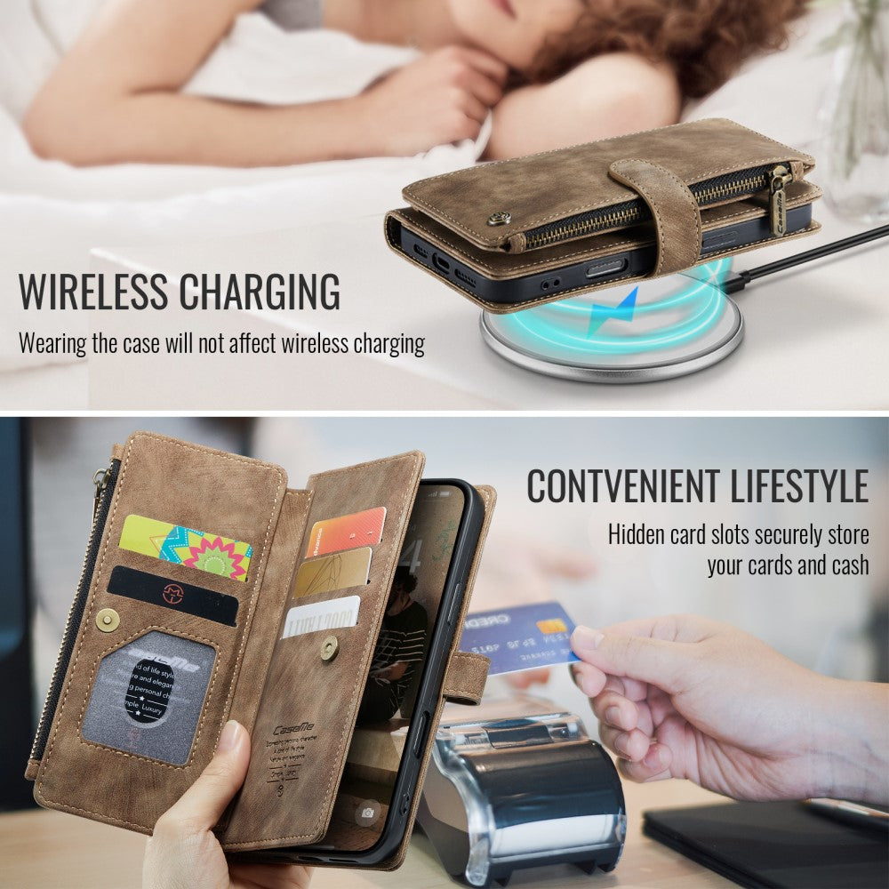 CaseMe zipper-wallet iPhone 16 phone case - Brown