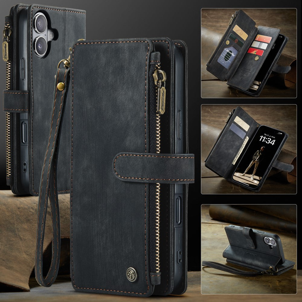 CaseMe zipper-wallet iPhone 16 phone case - Black