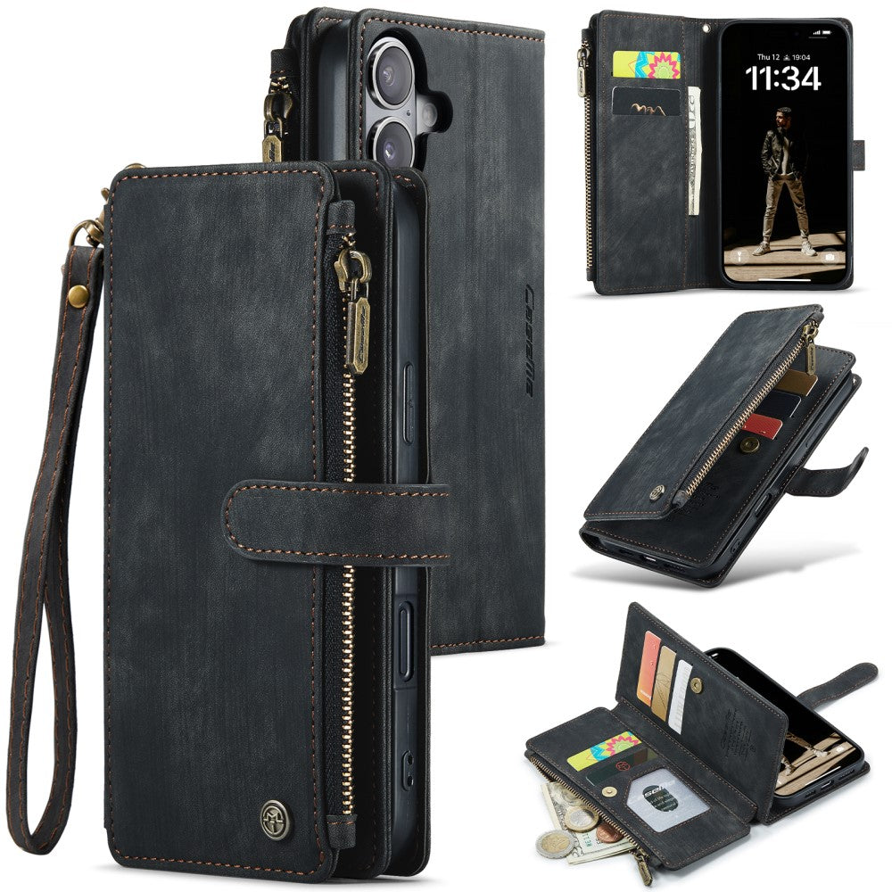 CaseMe zipper-wallet iPhone 16 phone case - Black