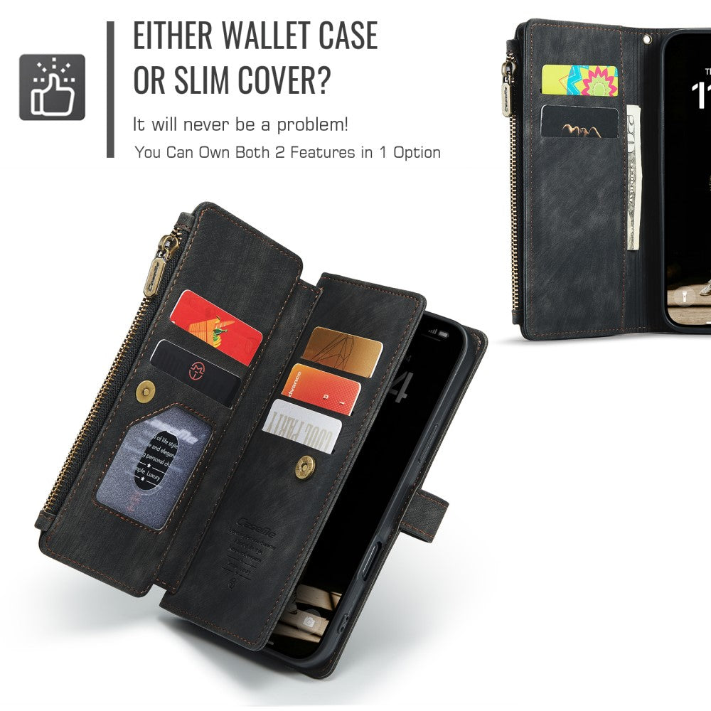CaseMe zipper-wallet iPhone 16 phone case - Black