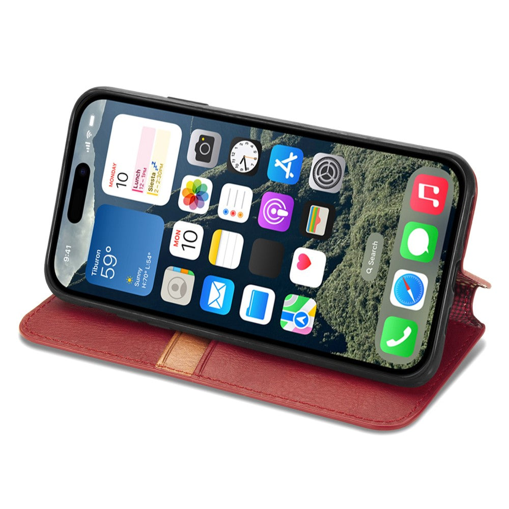 iPhone 16 leather case with a stylish rhombus imprint - Red