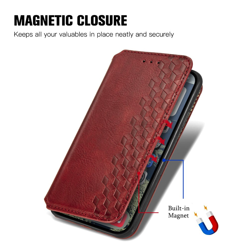 iPhone 16 leather case with a stylish rhombus imprint - Red