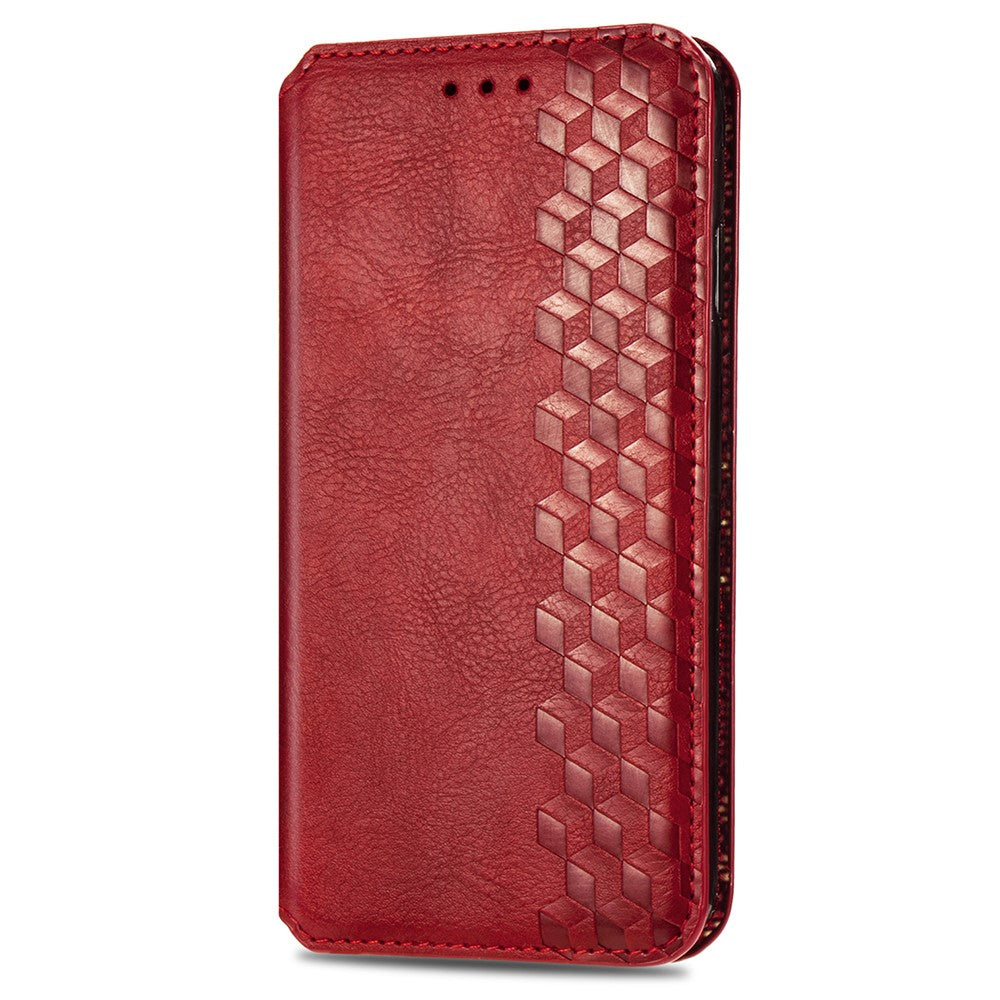 iPhone 16 leather case with a stylish rhombus imprint - Red