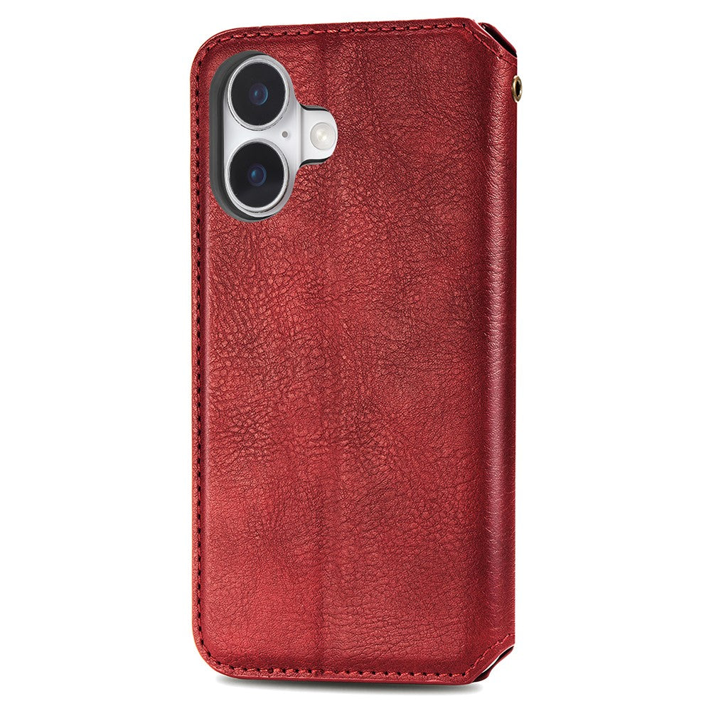 iPhone 16 leather case with a stylish rhombus imprint - Red