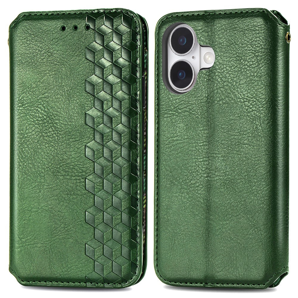 iPhone 16 leather case with a stylish rhombus imprint - Green