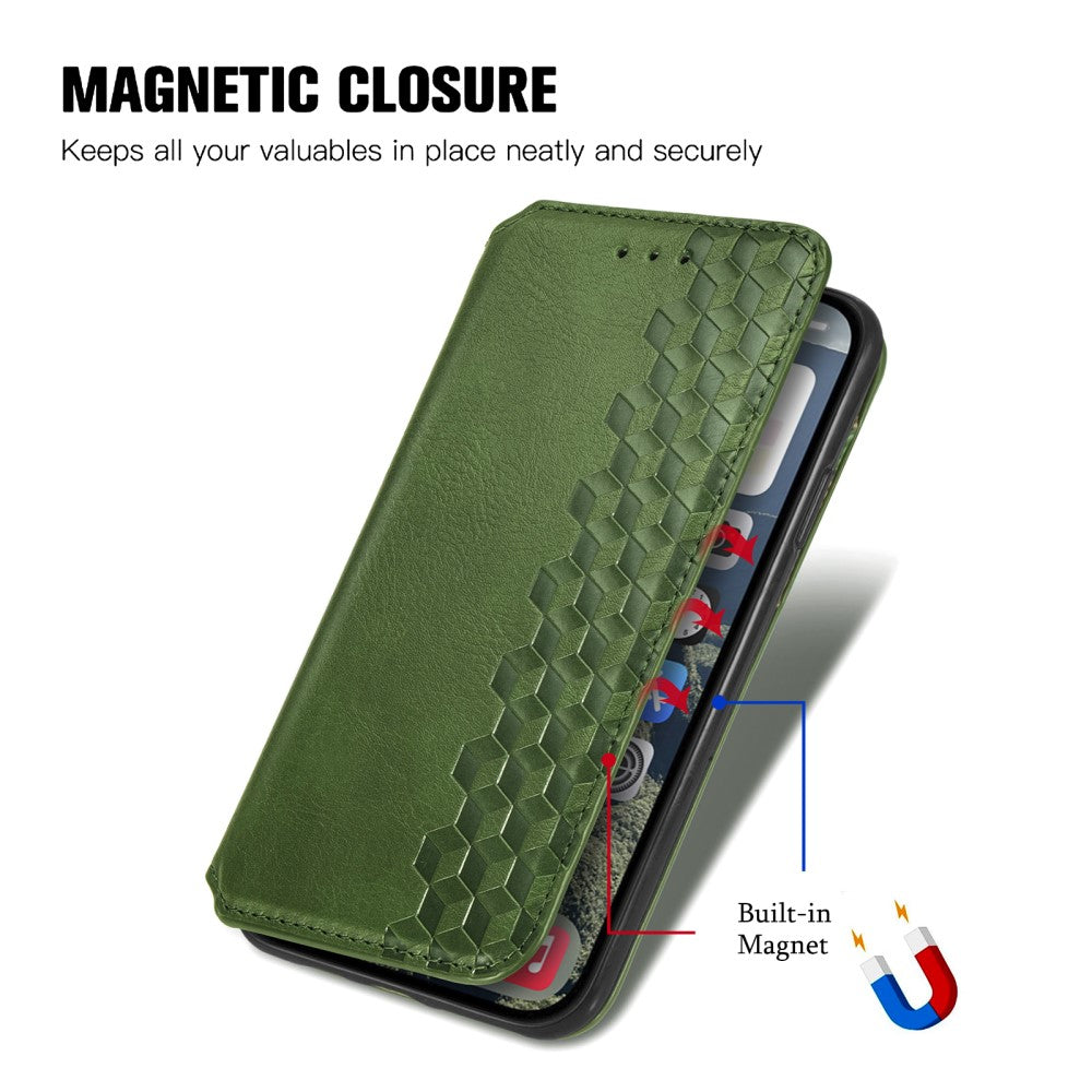 iPhone 16 leather case with a stylish rhombus imprint - Green