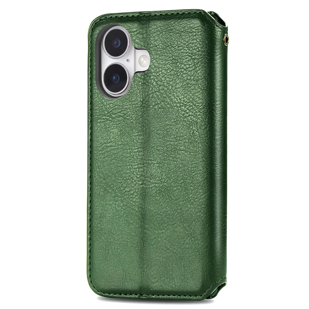 iPhone 16 leather case with a stylish rhombus imprint - Green
