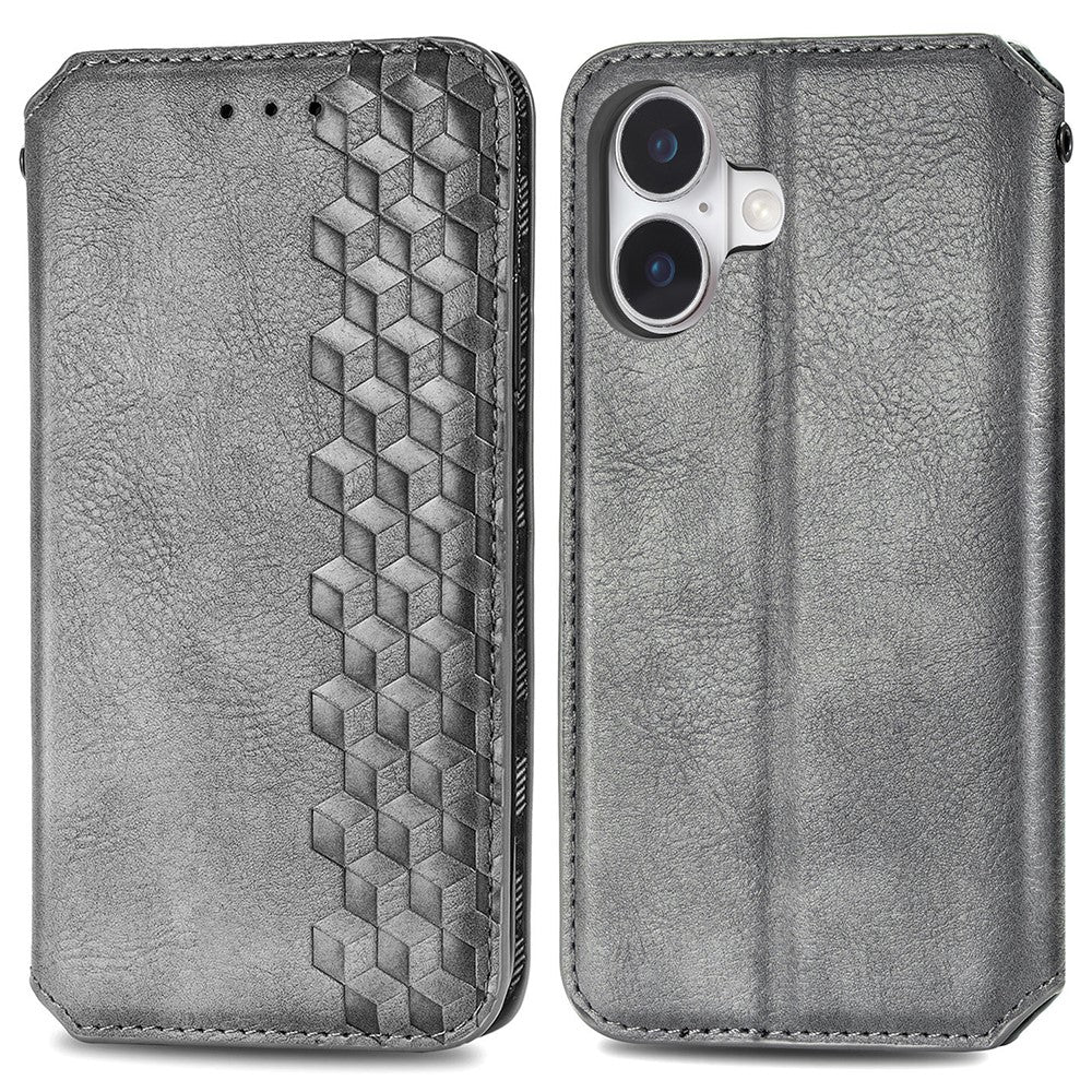 iPhone 16 leather case with a stylish rhombus imprint - Grey
