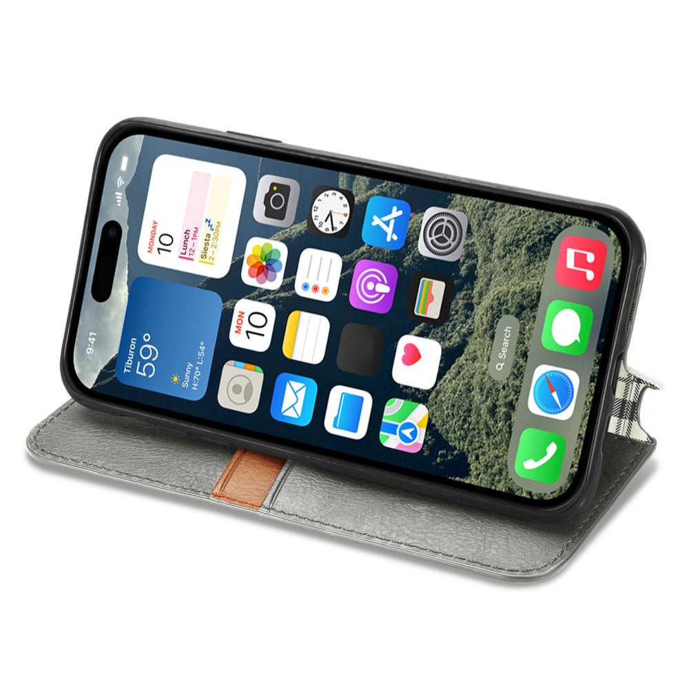 iPhone 16 leather case with a stylish rhombus imprint - Grey