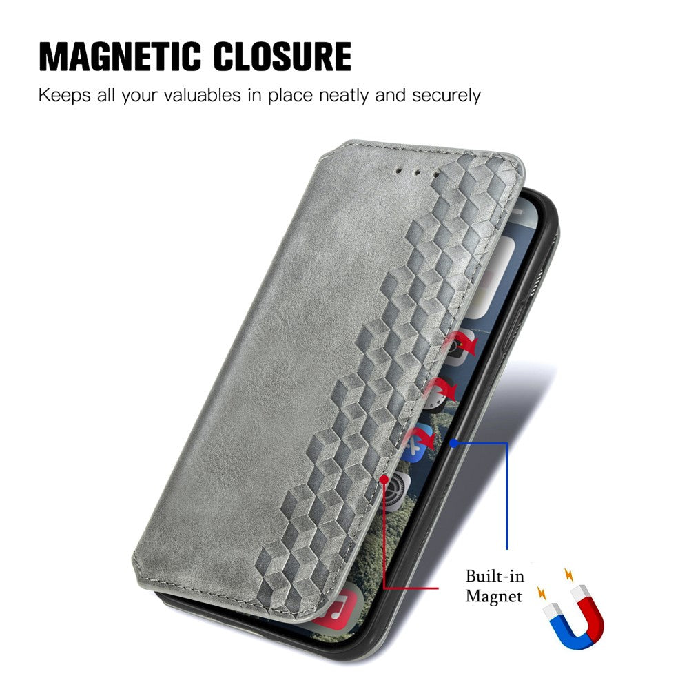 iPhone 16 leather case with a stylish rhombus imprint - Grey