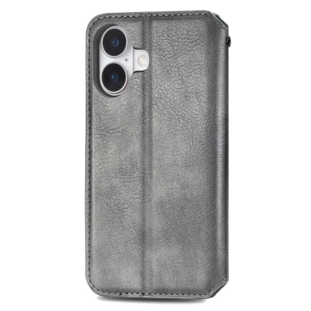 iPhone 16 leather case with a stylish rhombus imprint - Grey