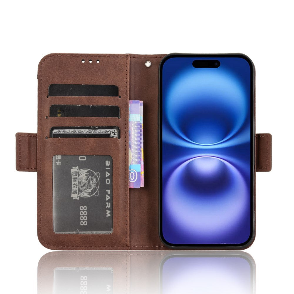 Modern-styled leather wallet case for iPhone 16 - Brown