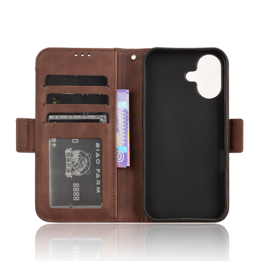 Modern-styled leather wallet case for iPhone 16 - Brown
