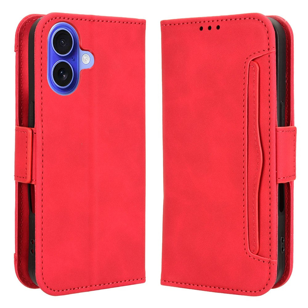 Modern-styled leather wallet case for iPhone 16 - Red