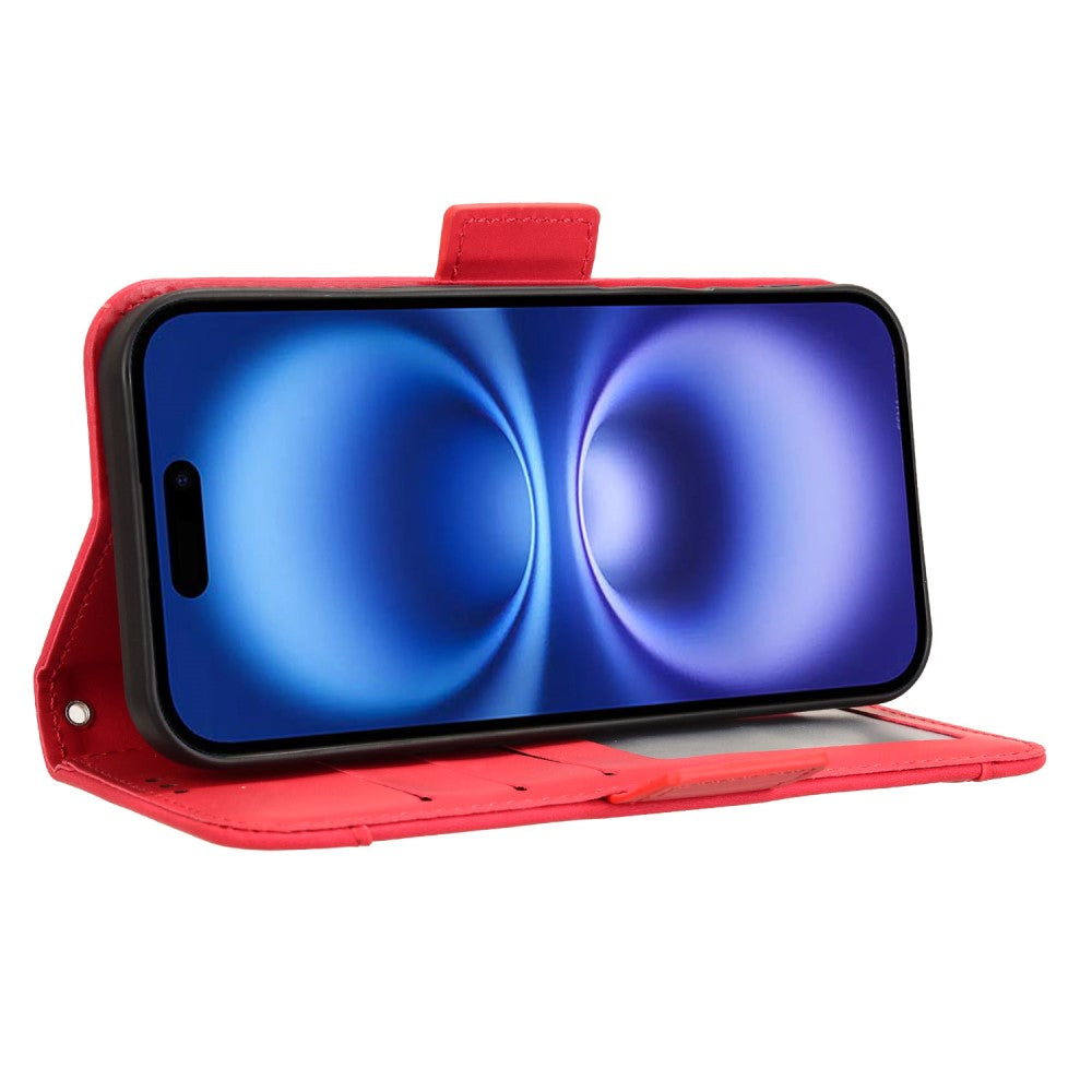 Modern-styled leather wallet case for iPhone 16 - Red