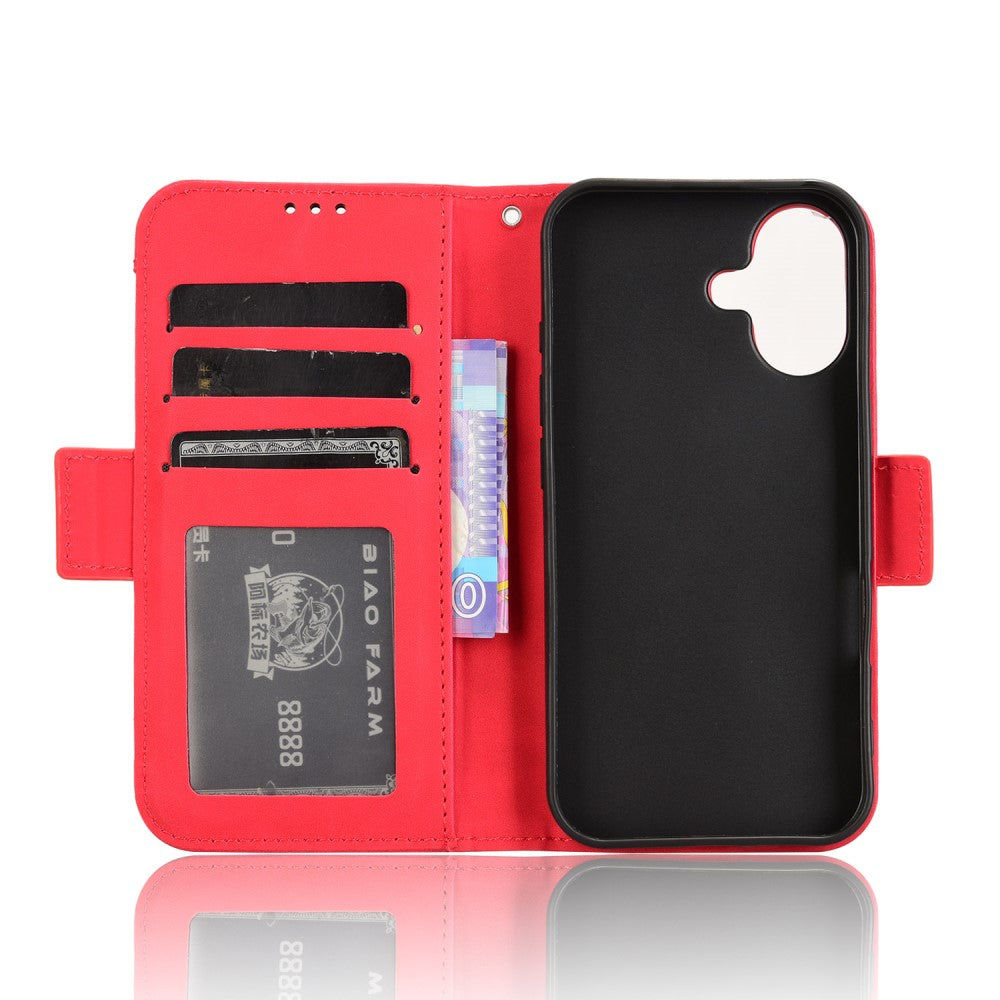 Modern-styled leather wallet case for iPhone 16 - Red