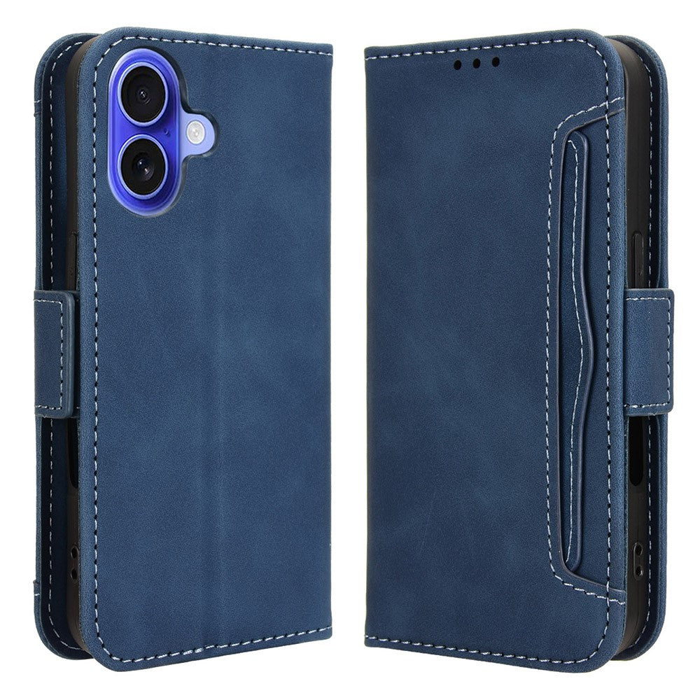 Modern-styled leather wallet case for iPhone 16 - Blue