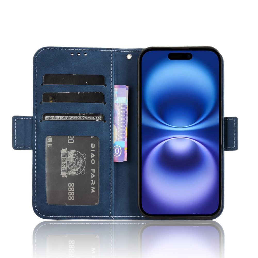 Modern-styled leather wallet case for iPhone 16 - Blue