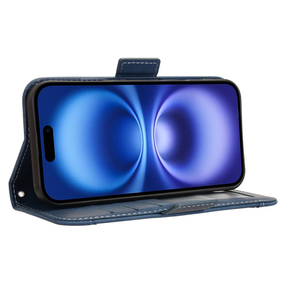 Modern-styled leather wallet case for iPhone 16 - Blue