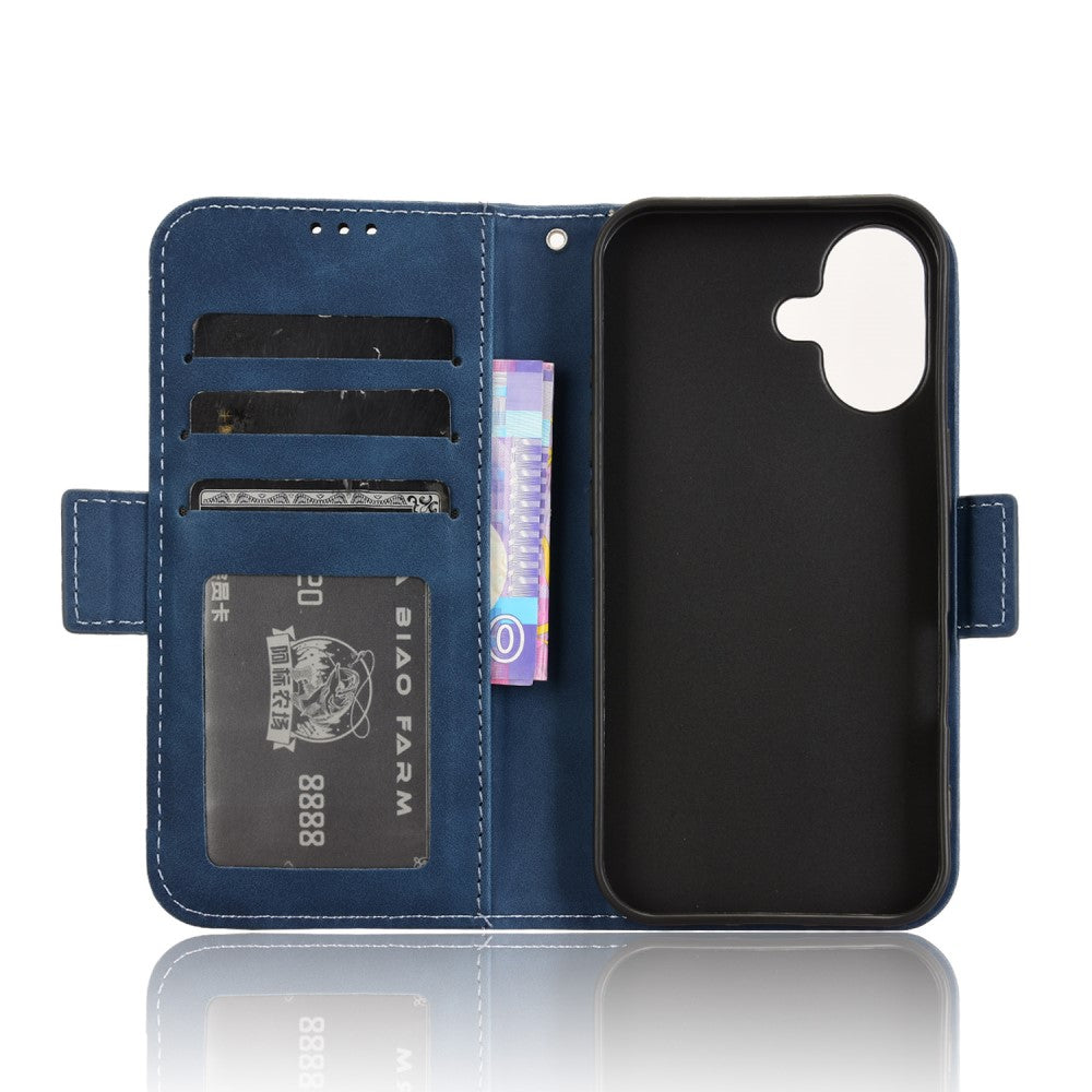 Modern-styled leather wallet case for iPhone 16 - Blue