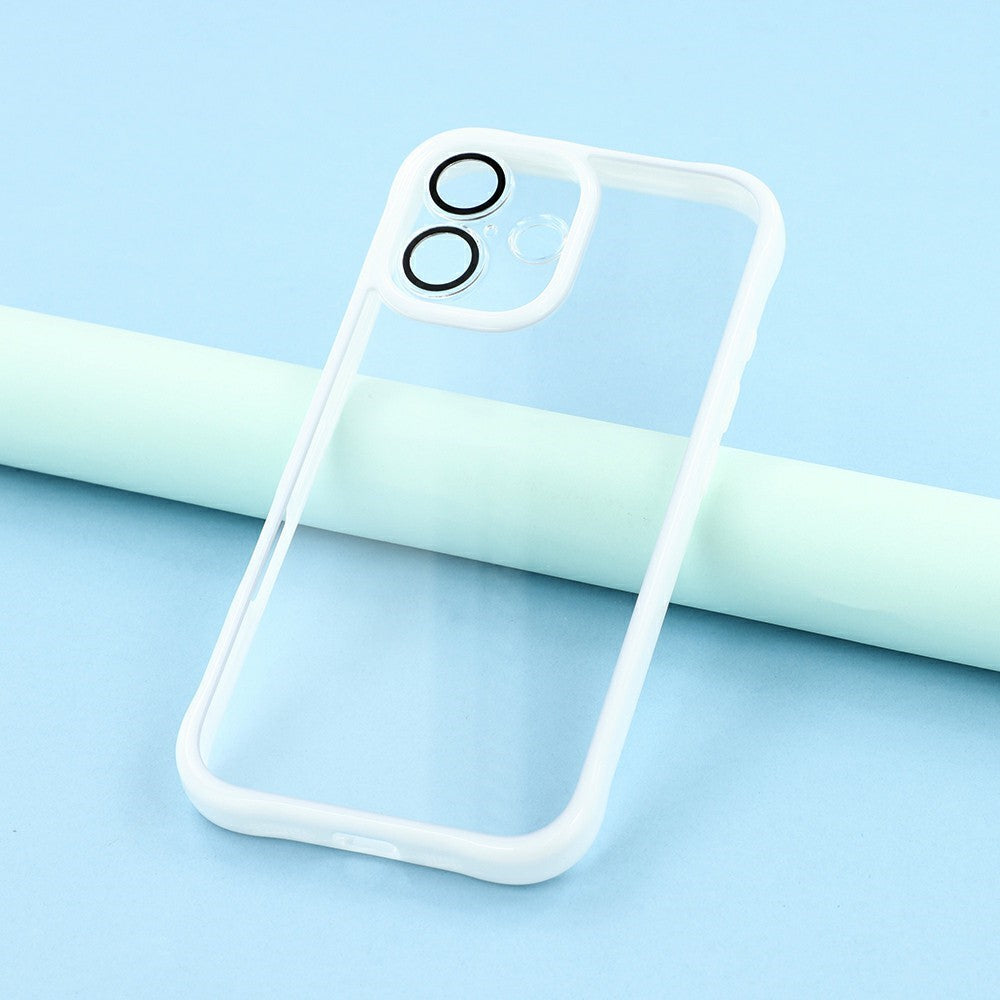 iPhone 16 Flexible + Acrylic Phone Case Anti Drop Back Cover with Built-In Glass Lens Protector - White