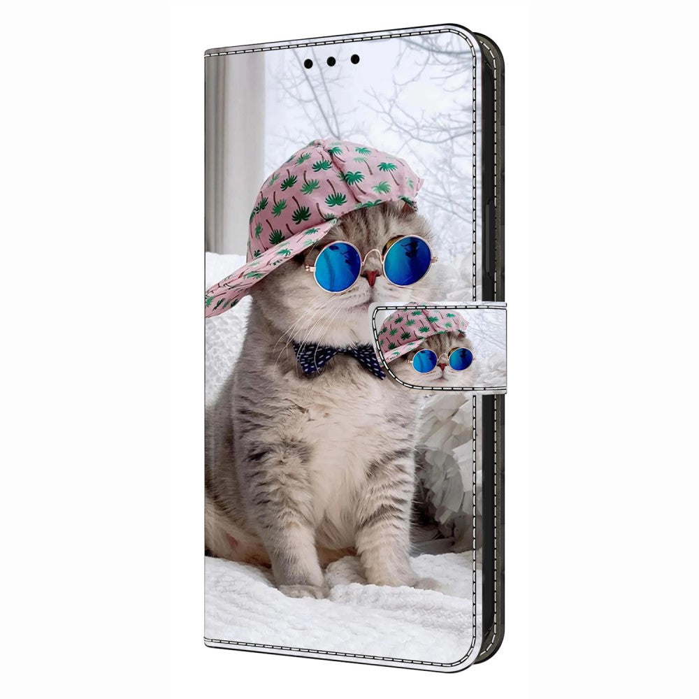 iPhone 16 Wallet Case Pattern Printing Stand Leather Flip Phone Cover - Hat Cat