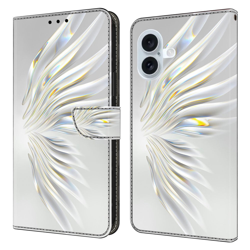 iPhone 16 Wallet Case Pattern Printing Stand Leather Flip Phone Cover - Crystal Wings