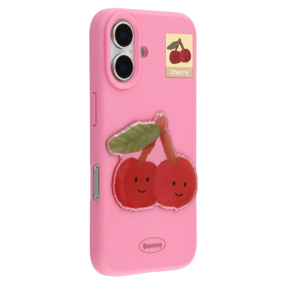 iPhone 16 Case Pattern Printed 2.0mm Flexible Phone Cover with 3D Accessories Decor - Rose + Cherry