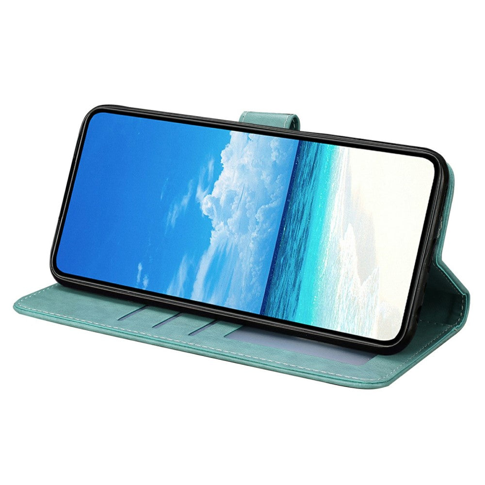 iPhone 16 Case Butterfly Imprinted Wallet Stand Vegan Leather Flip Phone Cover with Strap - Green