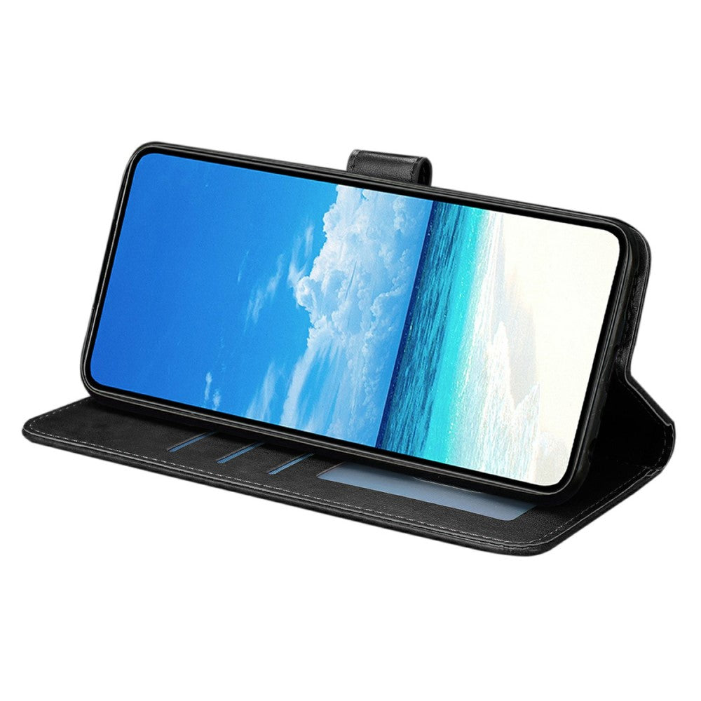 iPhone 16 Case Butterfly Imprinted Wallet Stand Vegan Leather Flip Phone Cover with Strap - Black