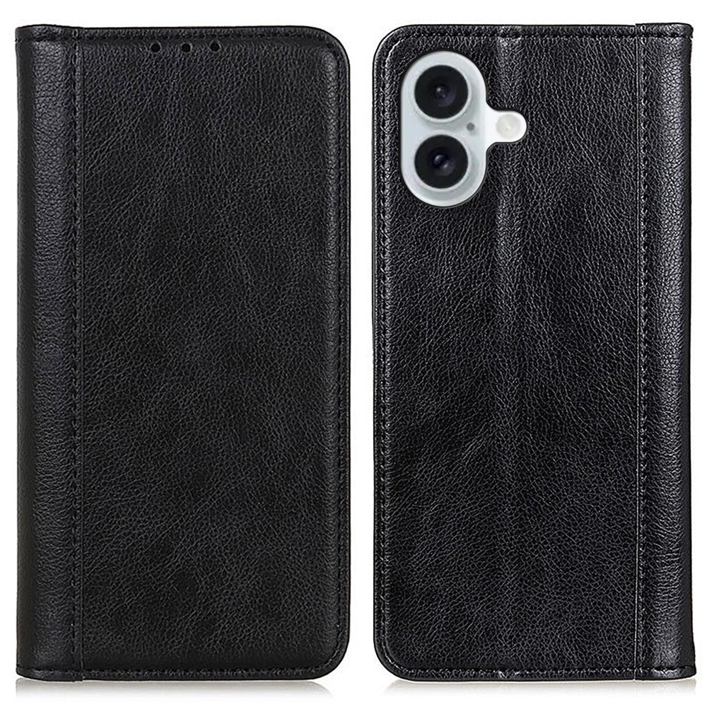 iPhone 16 genuine leather case with magnetic closure - Black