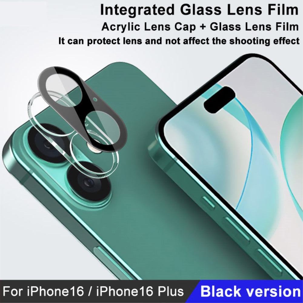 IMAK iPhone 16 / iPhone 16 Plus glass camera protector with acrylic lens cap - Black Edition
