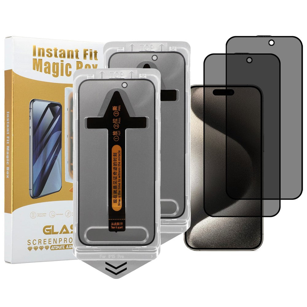 2-pack iPhone 16 / 15 Screen Protector Anti Spy High Aluminium Silicon Glass with Dust Removal Tool