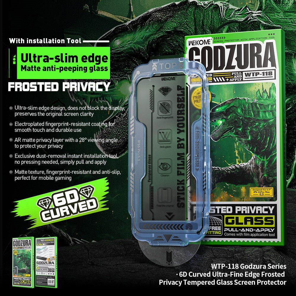 WEKOME WTP-118 iPhone 16 Screen Protector 6D Curved Ultra-Fine Edge Matte Privacy Tempered Glass Film